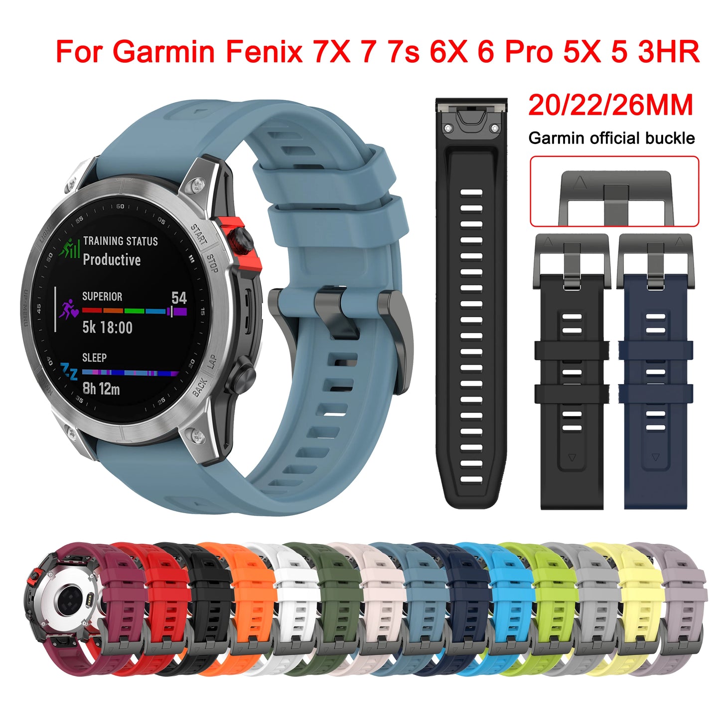 QuickFit Silicone Strap for Garmin Fenix Watch - Strap Shack