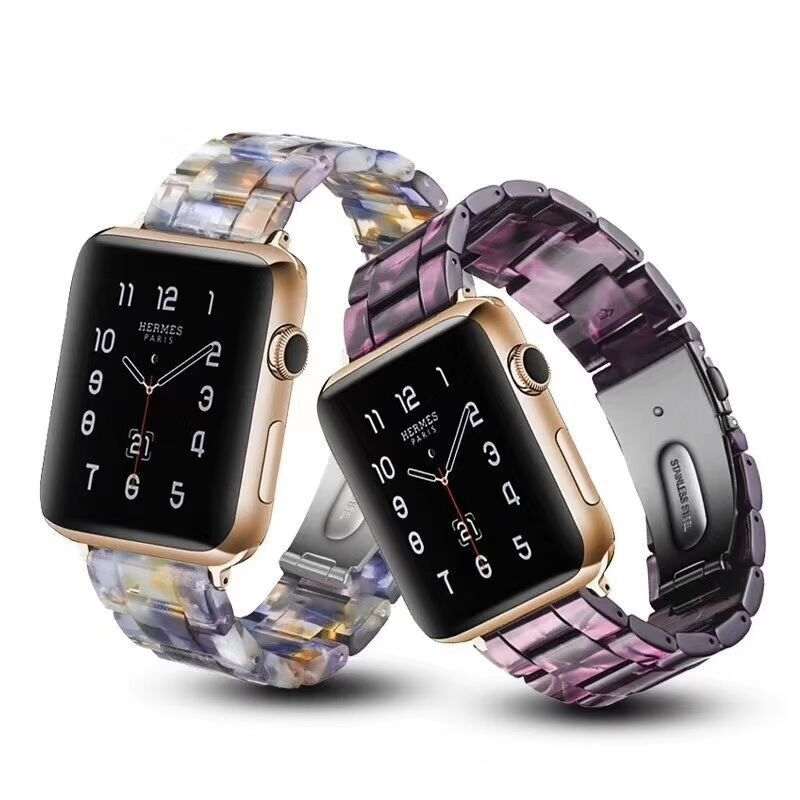 Aurora premium Apple Resin Watch Band with unique marbled pattern and polished resin finish