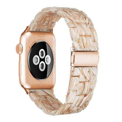 Aurora™ premium Apple Resin Watch Band with unique marbled pattern and stainless steel clasp on wrist