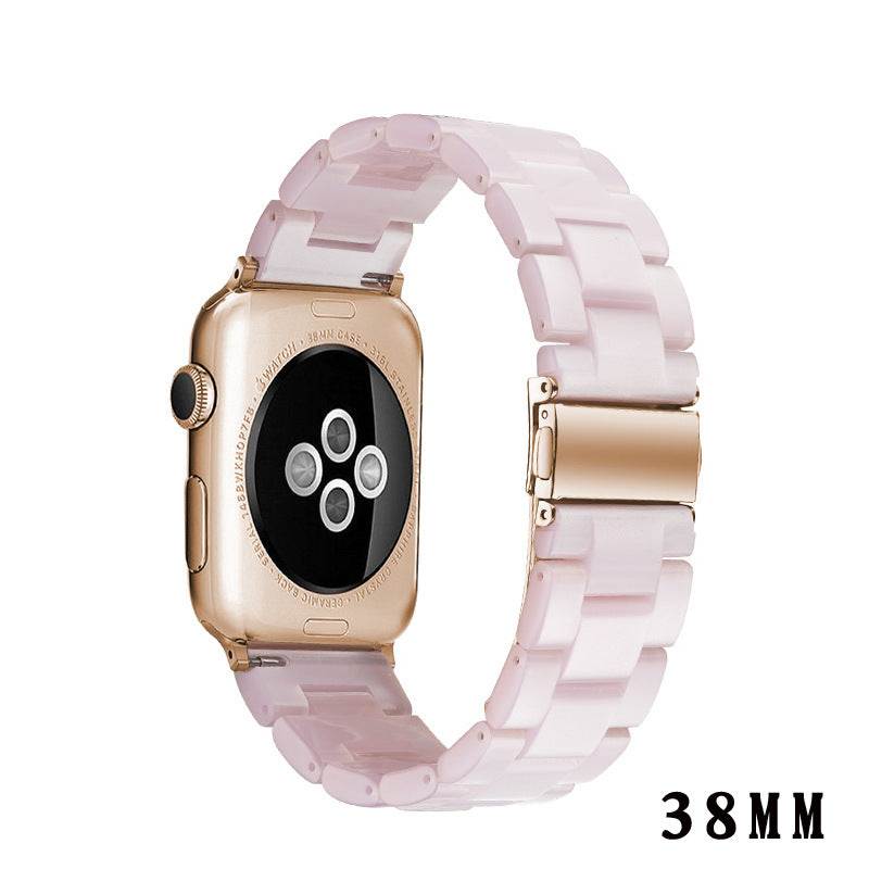 Aurora Premium Apple Resin Watch Bands with unique marbled patterns and stainless steel clasp on Apple Watch