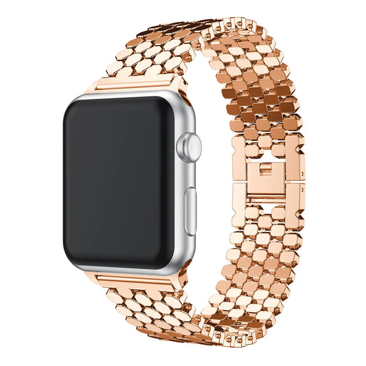 Monaco Link Apple Watch Strap stainless steel bracelet-style band in black, silver, gold, and rose gold colors