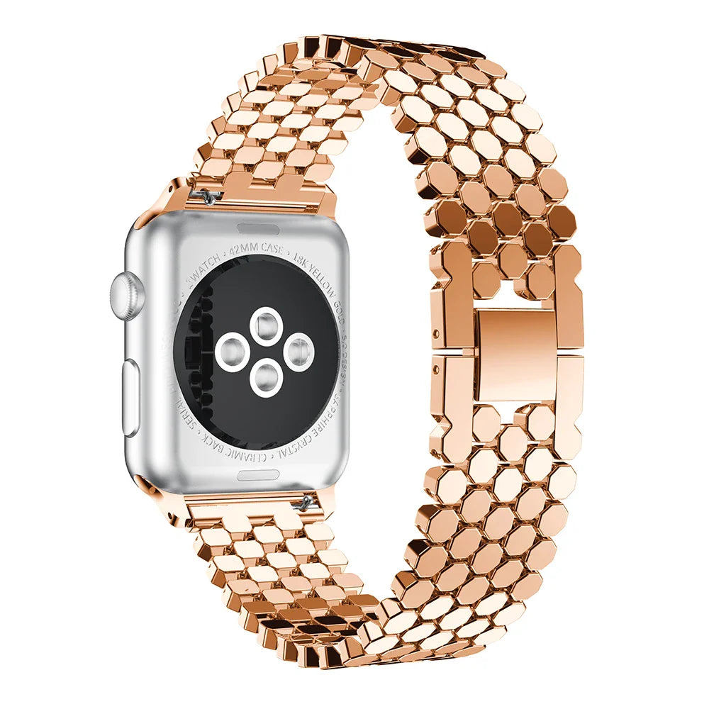 Monaco Link Apple Watch Strap stainless steel bracelet-style band in black silver gold and rose gold colors