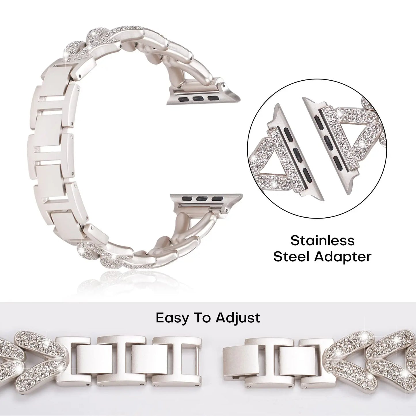 Bling Diamond Stainless Steel Apple Watch Band 38mm to 49mm Bracelet - Strap Shack
