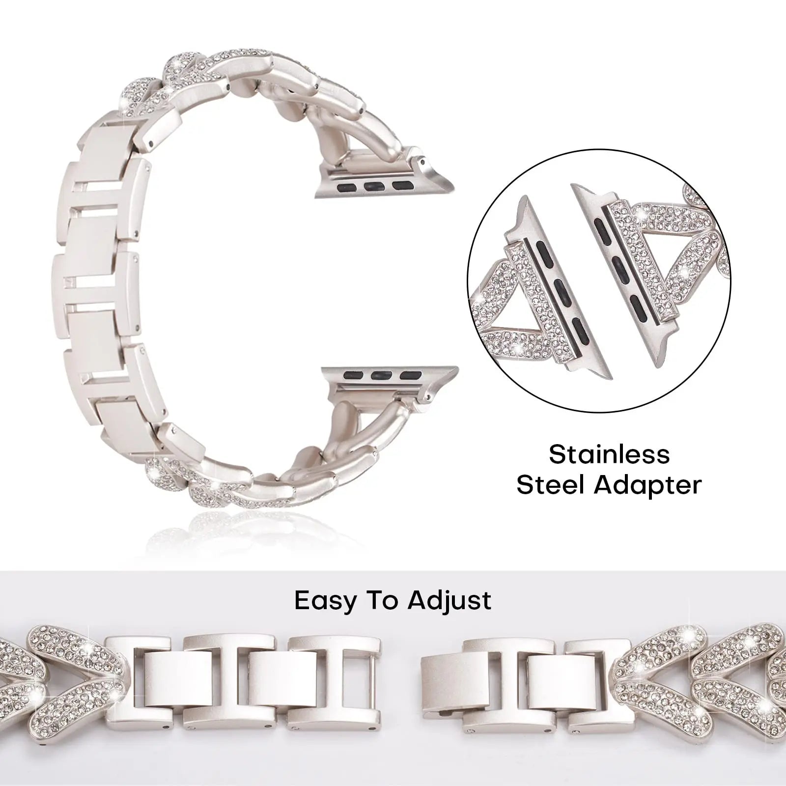Bling Diamond Stainless Steel Apple Watch Band 38mm to 49mm Bracelet - Strap Shack