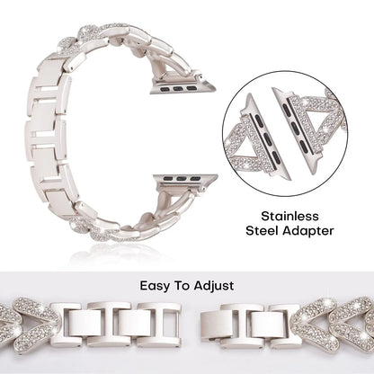 Bling Diamond Stainless Steel Apple Watch Band 38mm to 49mm Bracelet - Strap Shack