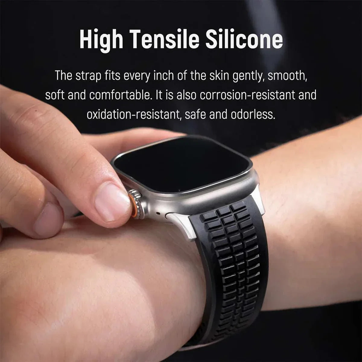 OceanPro™ Ocean Sport Apple Watch Band in waterproof silicone with titanium buckle for active water adventures