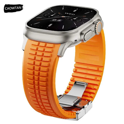 OceanPro™ Ocean Sport Apple Watch Band in black silicone with titanium buckle designed for water activities and everyday wear