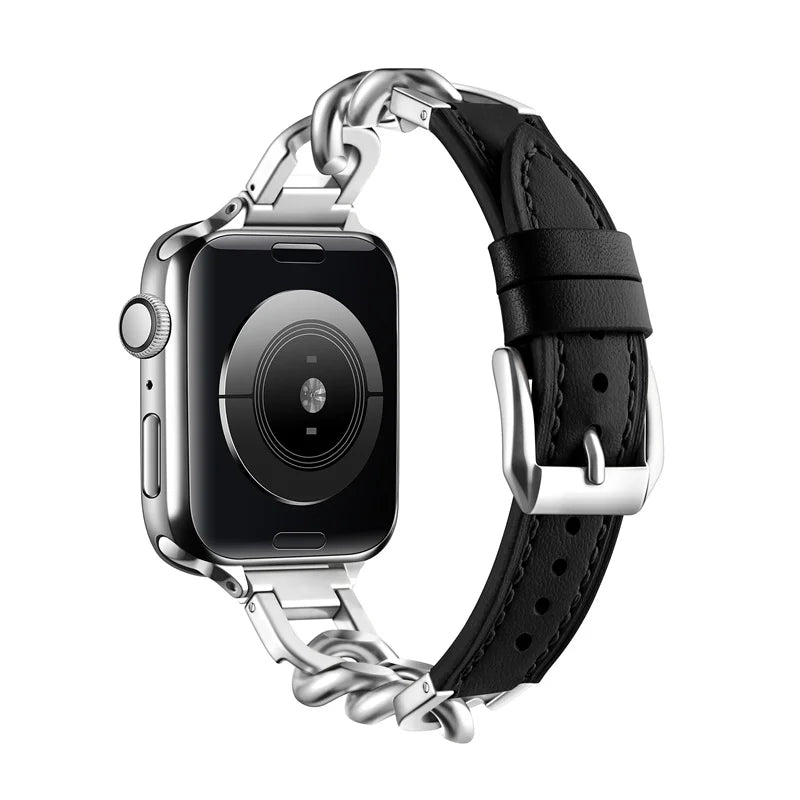 Leather Band for Apple Watch Ultra 49mm Stainless Steel Clasp Strap - Strap Shack