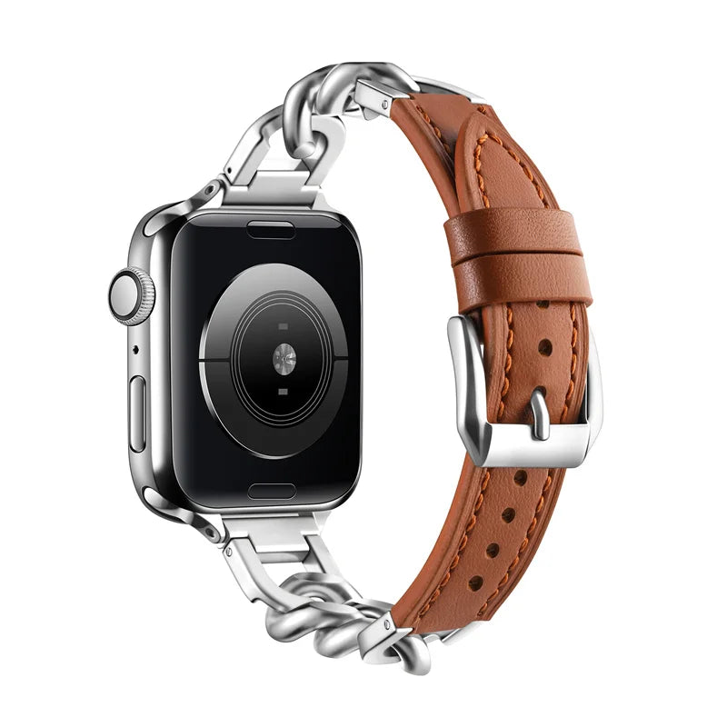 Leather Band for Apple Watch Ultra 49mm Stainless Steel Clasp Strap - Strap Shack