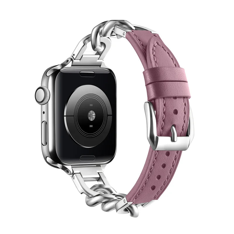 Leather Band for Apple Watch Ultra 49mm Stainless Steel Clasp Strap - Strap Shack