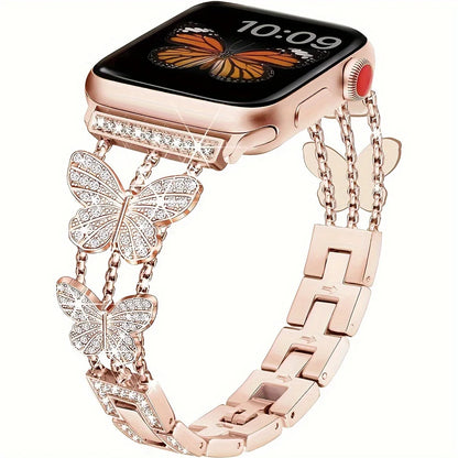 Elegant Bling Apple Watch Bracelet with butterfly-inspired links and sparkling crystal accents