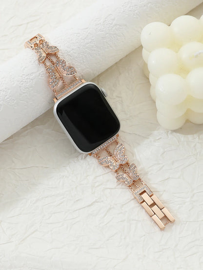 Elegant Butterfly Luxe™ Bling Apple Watch Bracelet with sparkling crystal accents and butterfly-inspired links