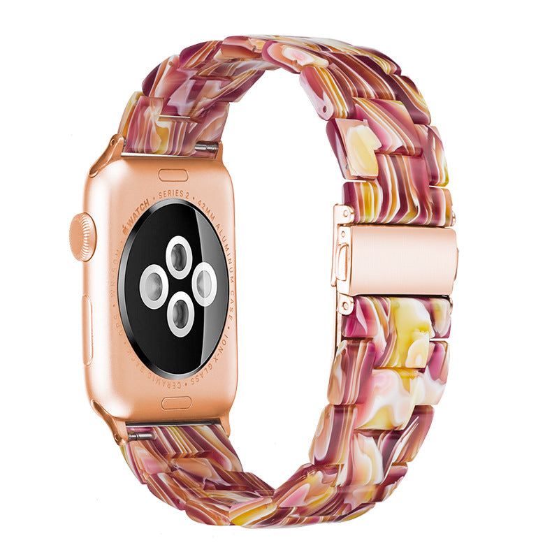Aurora premium Apple Watch band in polished resin with unique marbled patterns and stainless steel clasp